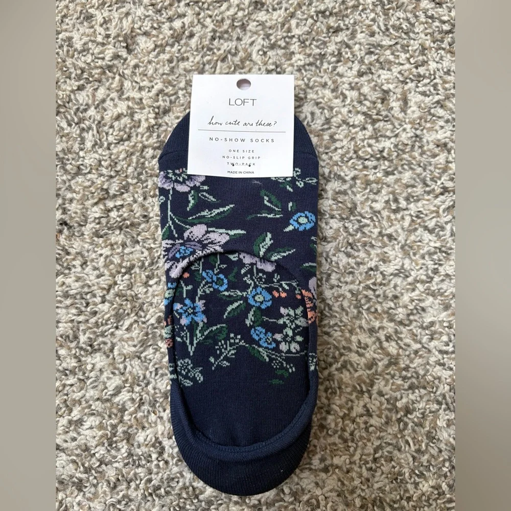 LOFT Navy Floral and Pink Polka Dot No-Show Socks